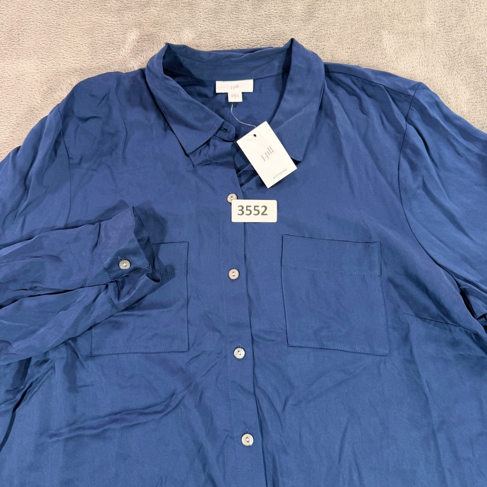 J. Jill Button Down Shirt Women Large Blue Long Sleeve Modal Rayon WTP325131